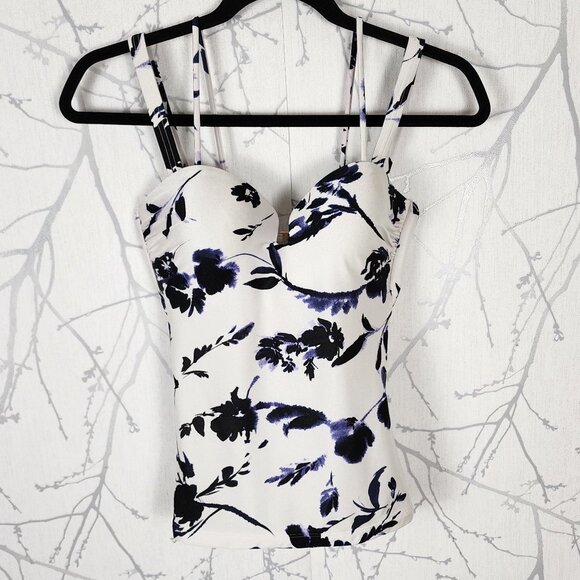 Athleta White Floral Print Aqualuxe Square Plunge Tankini - Picture 2 of 5